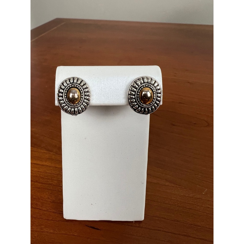 Vintage Two Tone Silver Gold Sunburst Stud Earrings Mixed Metal Post Backs